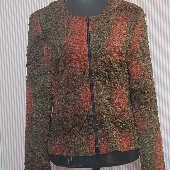 Joseph Ribkoff Zip Blazer Crinkle Metallic Ombre Holiday Maximalist Statement - Picture 10 of 13